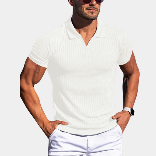 Poloshirt | Mit Kragen | Gerippt | Polo-T-Shirt | Herrenbekleidung-Weiß-S-Chaps Herrenmode