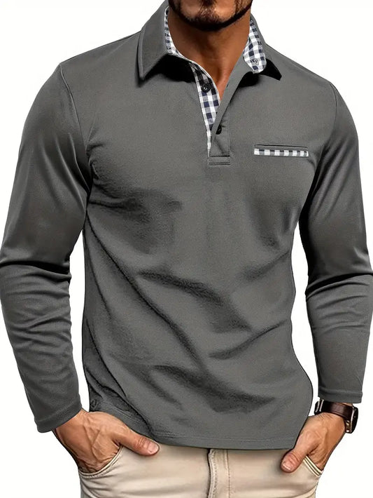 Poloshirt | Mit Kragen | Normale Passform | Langarm-Poloshirts | Herrenbekleidung-Grau-S-Chaps Herrenmode