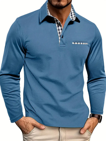 Poloshirt | Mit Kragen | Normale Passform | Langarm-Poloshirts | Herrenbekleidung-Hellblau-S-Chaps Herrenmode