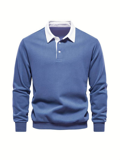 Poloshirt | Umlegekragen | Viertel-Knopfleiste | Langarm-Poloshirts | Herrenhemden-Blau-S-Chaps Herrenmode