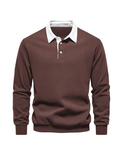 Poloshirt | Umlegekragen | Viertel-Knopfleiste | Langarm-Poloshirts | Herrenhemden-Braun-S-Chaps Herrenmode