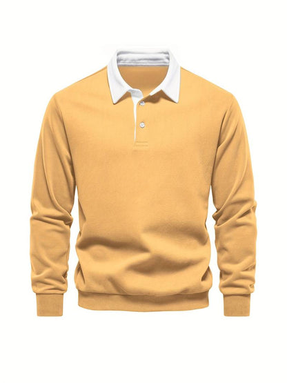 Poloshirt | Umlegekragen | Viertel-Knopfleiste | Langarm-Poloshirts | Herrenhemden-Gelb-S-Chaps Herrenmode