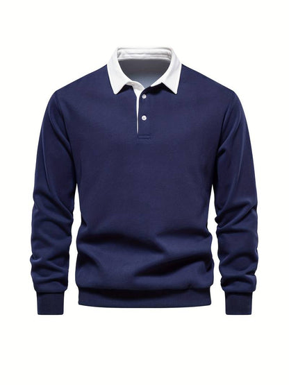 Poloshirt | Umlegekragen | Viertel-Knopfleiste | Langarm-Poloshirts | Herrenhemden-Marineblau-S-Chaps Herrenmode
