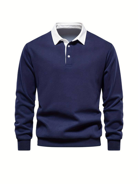 Poloshirt | Umlegekragen | Viertel-Knopfleiste | Langarm-Poloshirts | Herrenhemden-Marineblau-S-Chaps Herrenmode