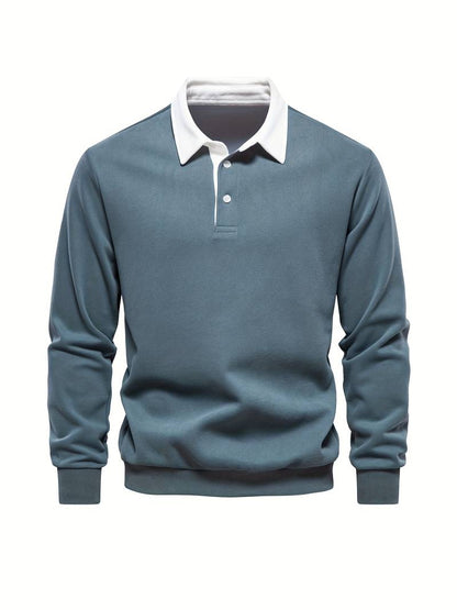 Poloshirt | Umlegekragen | Viertel-Knopfleiste | Langarm-Poloshirts | Herrenhemden-Militärblau-S-Chaps Herrenmode