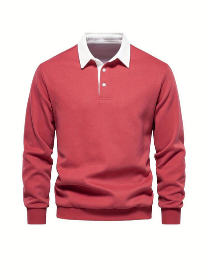 Poloshirt | Umlegekragen | Viertel-Knopfleiste | Langarm-Poloshirts | Herrenhemden-Rot-S-Chaps Herrenmode