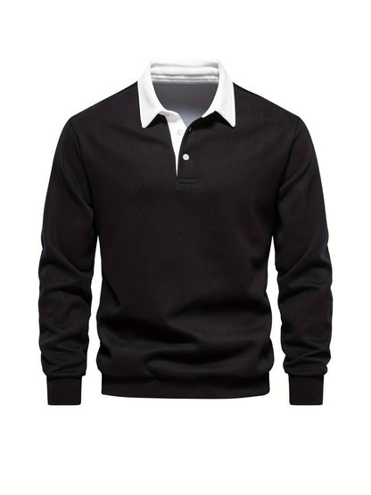 Poloshirt | Umlegekragen | Viertel-Knopfleiste | Langarm-Poloshirts | Herrenhemden-Schwarz-S-Chaps Herrenmode