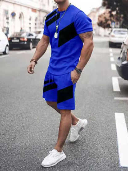 Preston Zweiteiliges Set | Herren Casual T-Shirt und Shorts Outfit-Blau-S-Chaps Herrenmode