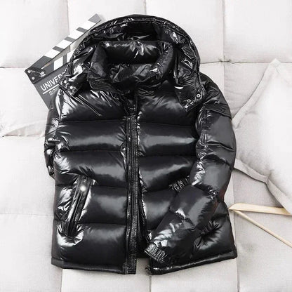 Puffer Jacke | Kurz | Mit Kapuze | Glänzende Herren-Daunenjacke | Winterjacke für Herren-Chaps Herrenmode