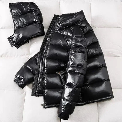 Puffer Jacke | Kurz | Mit Kapuze | Glänzende Herren-Daunenjacke | Winterjacke für Herren-Chaps Herrenmode