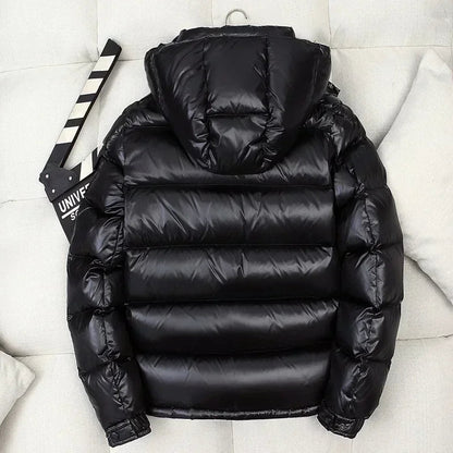 Puffer Jacke | Kurz | Mit Kapuze | Glänzende Herren-Daunenjacke | Winterjacke für Herren-Chaps Herrenmode