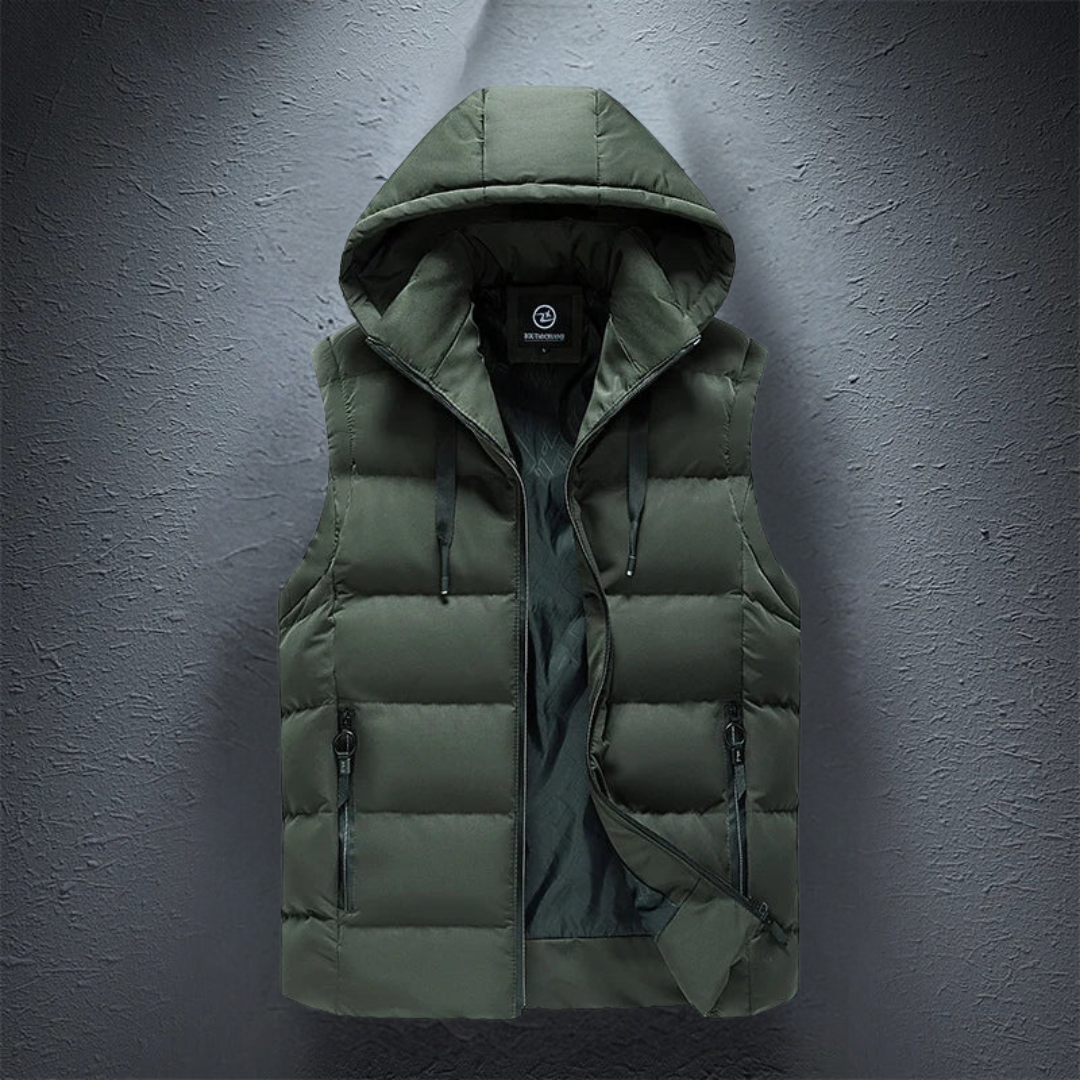 Puffer Vest – ärmellose Weste mit Kapuze und Reißverschluss für Herren als wärmende Körperbedeckung für den Winter-Armee grün-M-Chaps Herrenmode