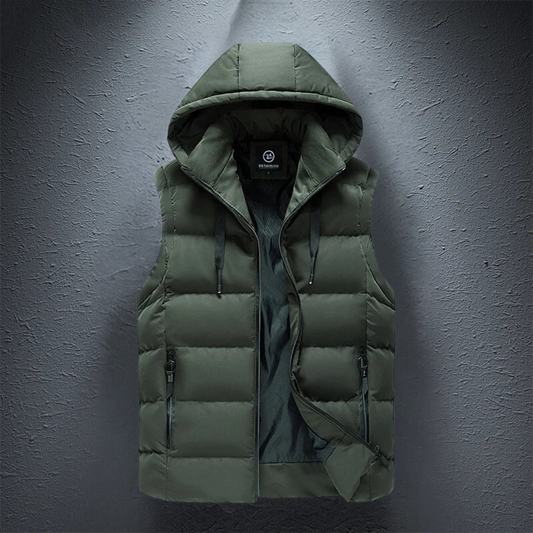 Puffer Vest – ärmellose Weste mit Kapuze und Reißverschluss für Herren als wärmende Körperbedeckung für den Winter-Armee grün-M-Chaps Herrenmode