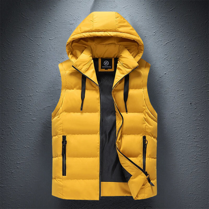 Puffer Vest – ärmellose Weste mit Kapuze und Reißverschluss für Herren als wärmende Körperbedeckung für den Winter-Gelb-M-Chaps Herrenmode