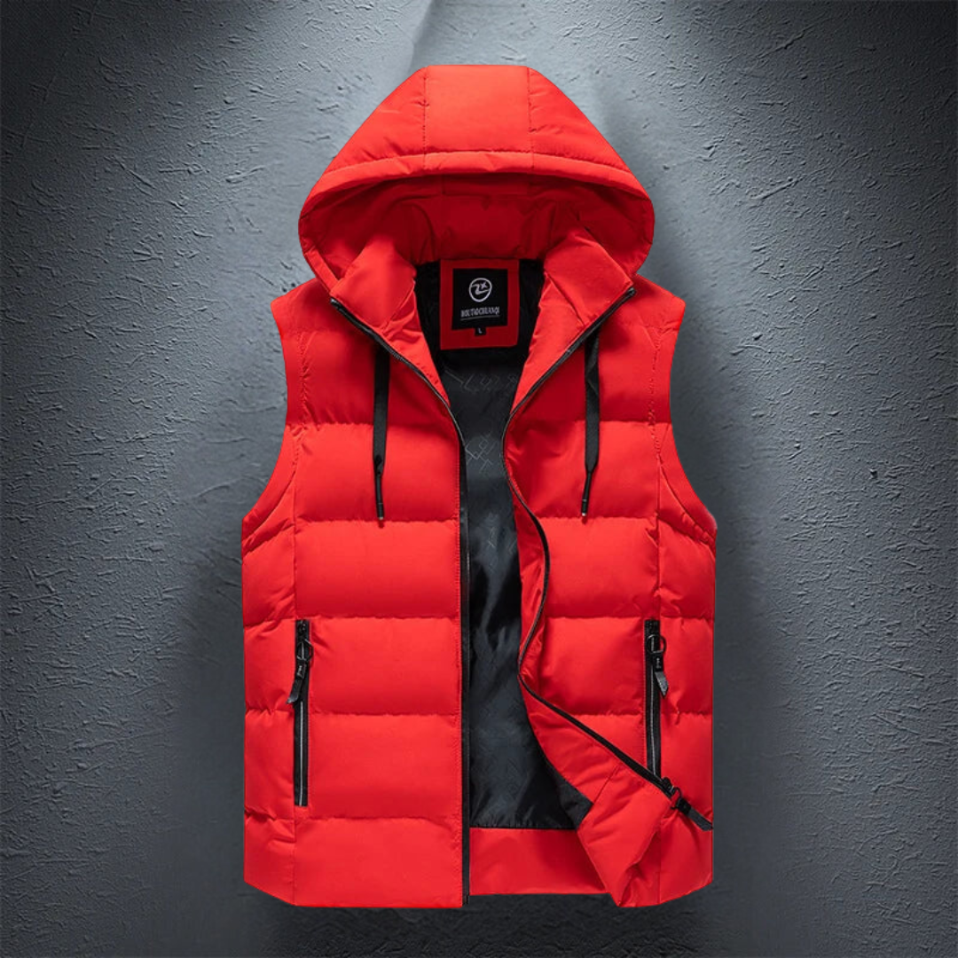 Puffer Vest – ärmellose Weste mit Kapuze und Reißverschluss für Herren als wärmende Körperbedeckung für den Winter-Rot-M-Chaps Herrenmode