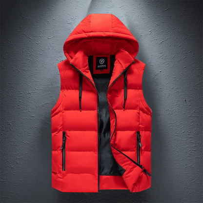 Puffer Vest – ärmellose Weste mit Kapuze und Reißverschluss für Herren als wärmende Körperbedeckung für den Winter-Rot-M-Chaps Herrenmode