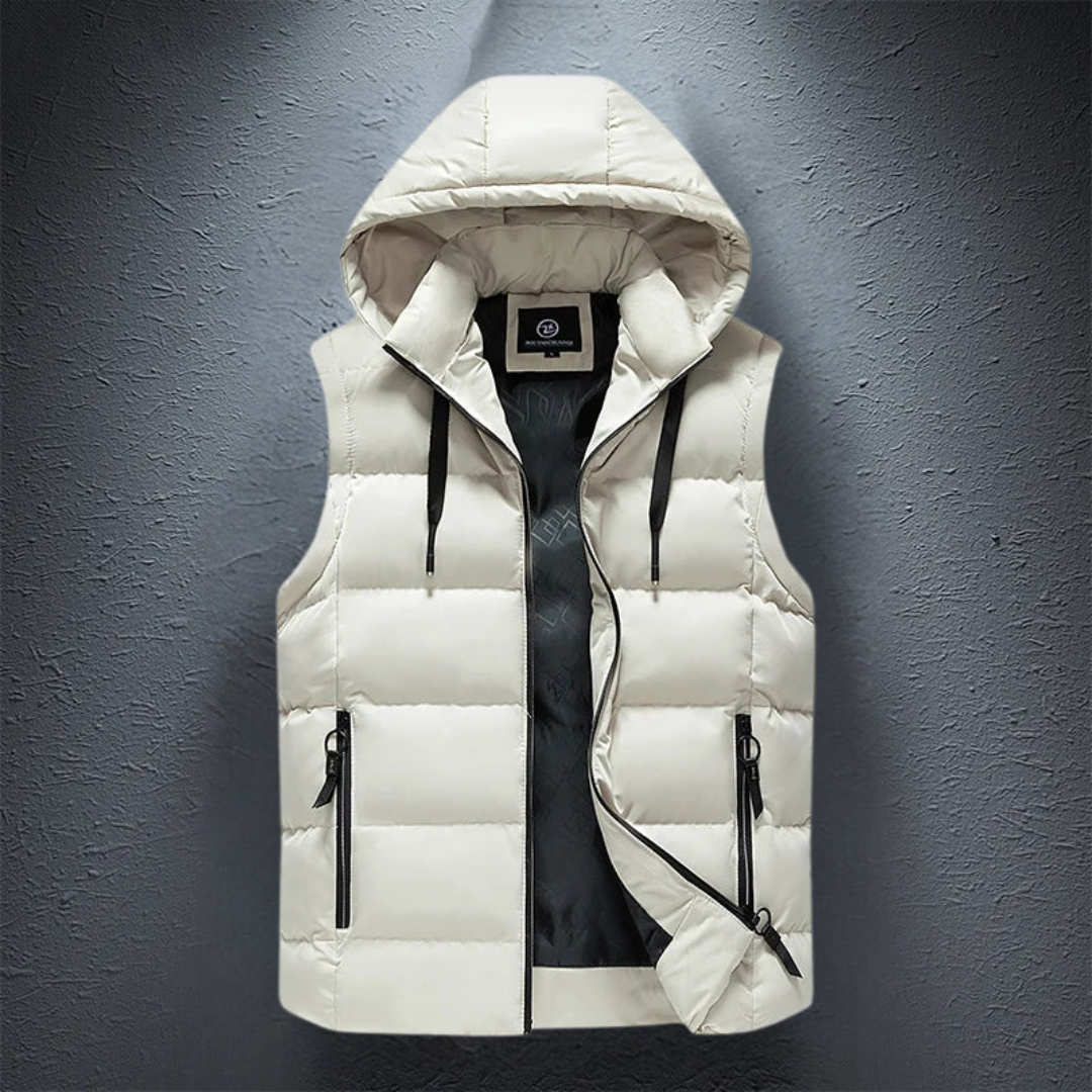 Puffer Vest – ärmellose Weste mit Kapuze und Reißverschluss für Herren als wärmende Körperbedeckung für den Winter-Weiß-M-Chaps Herrenmode