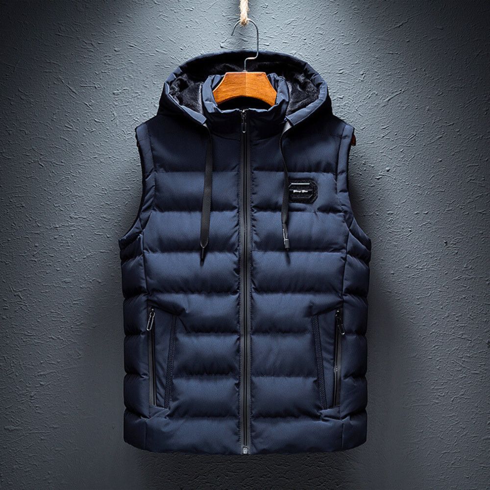 Puffer Weste | Mit Reißverschluss | Mit Kapuze | Körperwärmer | Herren-Puffer Weste-Blau-XS-Chaps Herrenmode
