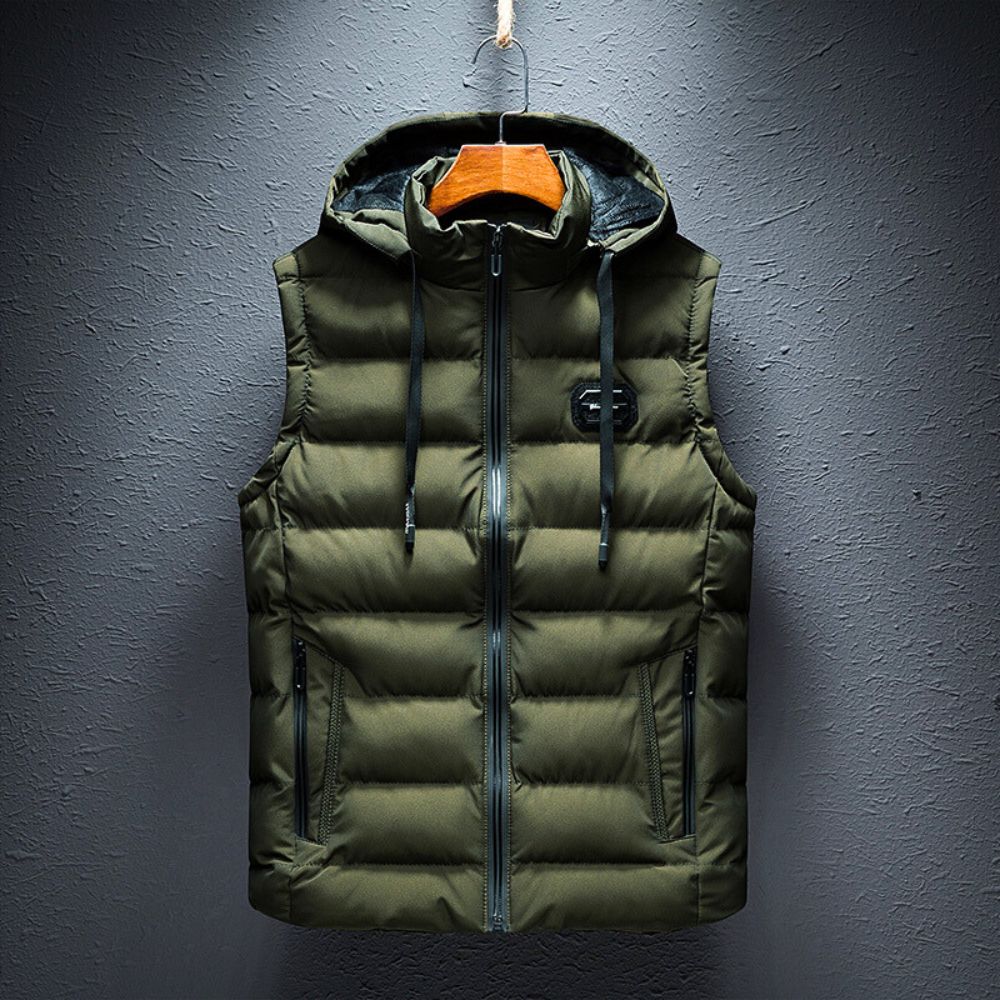 Puffer Weste | Mit Reißverschluss | Mit Kapuze | Körperwärmer | Herren-Puffer Weste-Grün-XS-Chaps Herrenmode