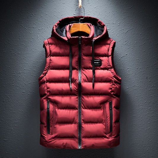 Puffer Weste | Mit Reißverschluss | Mit Kapuze | Körperwärmer | Herren-Puffer Weste-Rot-XS-Chaps Herrenmode