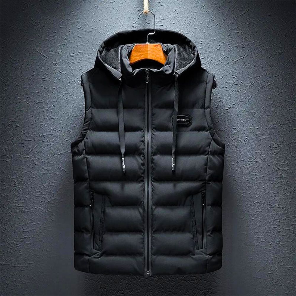 Puffer Weste | Mit Reißverschluss | Mit Kapuze | Körperwärmer | Herren-Puffer Weste-Schwarz-XS-Chaps Herrenmode
