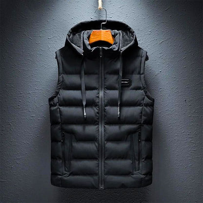 Puffer Weste | Mit Reißverschluss | Mit Kapuze | Körperwärmer | Herren-Puffer Weste-Schwarz-XS-Chaps Herrenmode