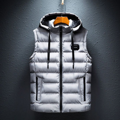 Puffer Weste | Mit Reißverschluss | Mit Kapuze | Körperwärmer | Herren-Puffer Weste-Weiß-XS-Chaps Herrenmode
