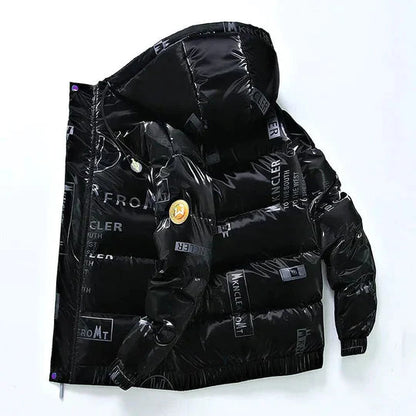 Pufferjacke - Herren Kapuzen-Zip-Up Daunen-Winterjacke-Kapuzenpulli Schwarz-S-Chaps Herrenmode