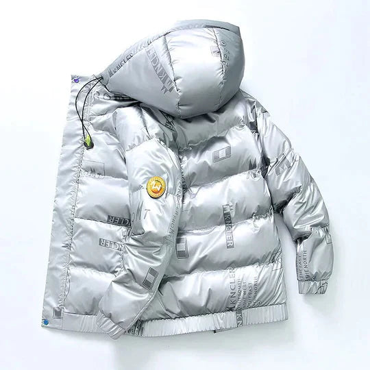 Pufferjacke - Herren Kapuzen-Zip-Up Daunen-Winterjacke-Kapuzenpulli Silber-S-Chaps Herrenmode