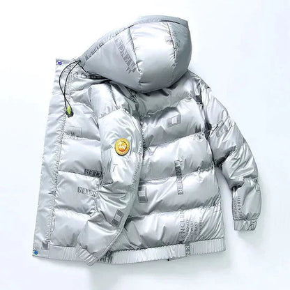 Pufferjacke - Herren Kapuzen-Zip-Up Daunen-Winterjacke-Kapuzenpulli Silber-S-Chaps Herrenmode