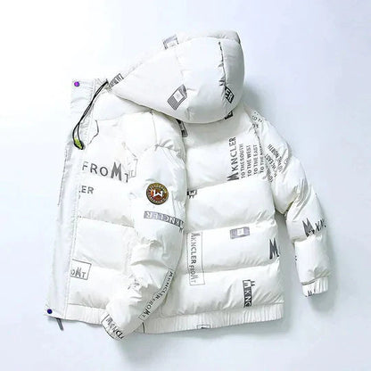 Pufferjacke - Herren Kapuzen-Zip-Up Daunen-Winterjacke-Kapuzenpulli Weiß-S-Chaps Herrenmode