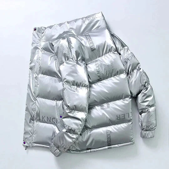 Pufferjacke - Herren Kapuzen-Zip-Up Daunen-Winterjacke-Silber-S-Chaps Herrenmode