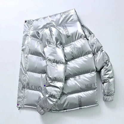 Pufferjacke - Herren Kapuzen-Zip-Up Daunen-Winterjacke-Silber-S-Chaps Herrenmode