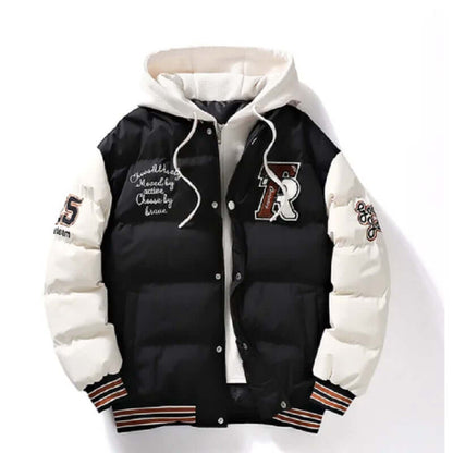 Pufferjacke - Mit Kapuze - Wattiert - Baseballjacke - Winterjacke für Männer-Schwarz-M-Chaps Herrenmode