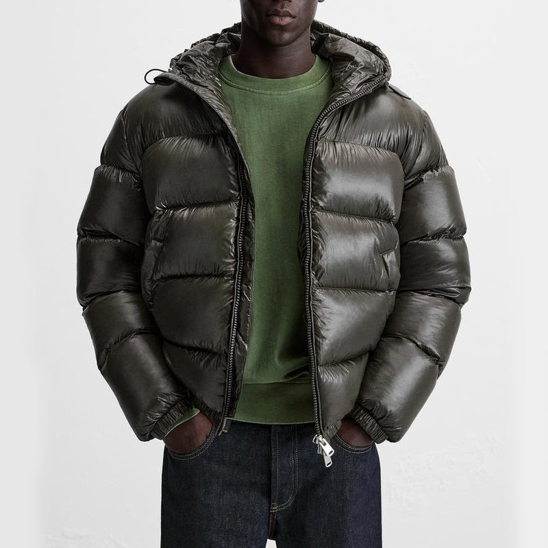 Pufferjacke – Schwarze Winter-Daunenjacke mit Kapuze für Männer-Armeegrün-S-Chaps Herrenmode