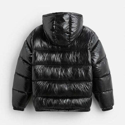 Pufferjacke – Schwarze Winter-Daunenjacke mit Kapuze für Männer-Chaps Herrenmode