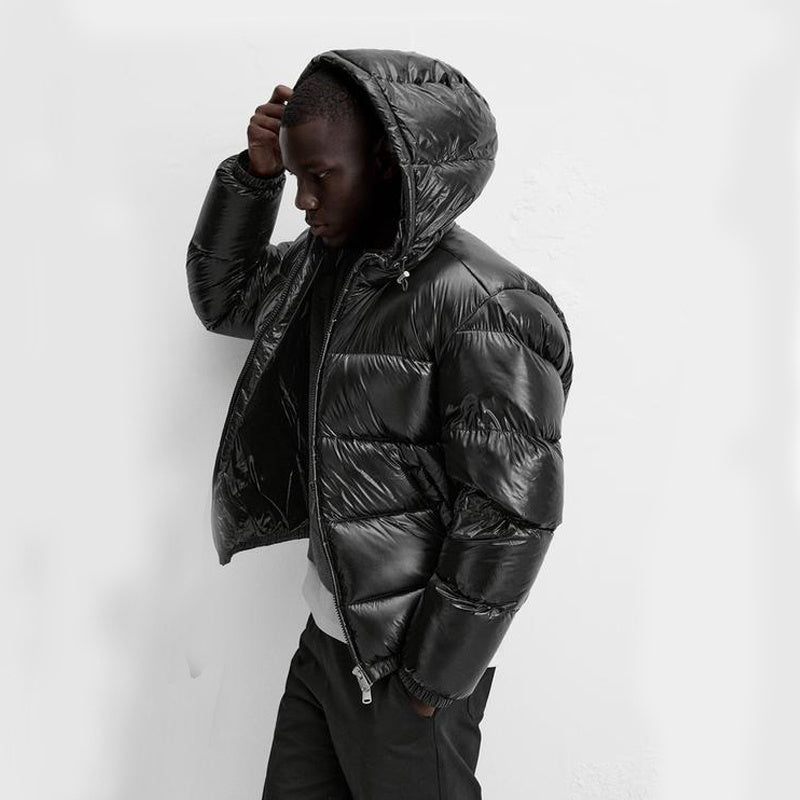 Pufferjacke – Schwarze Winter-Daunenjacke mit Kapuze für Männer-Chaps Herrenmode