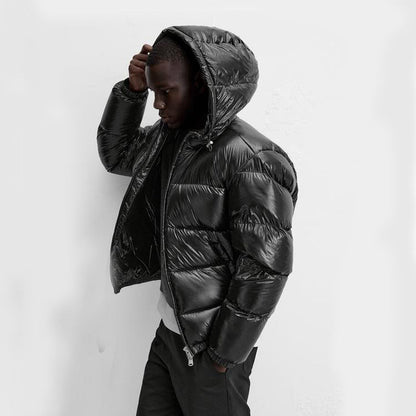 Pufferjacke – Schwarze Winter-Daunenjacke mit Kapuze für Männer-Chaps Herrenmode