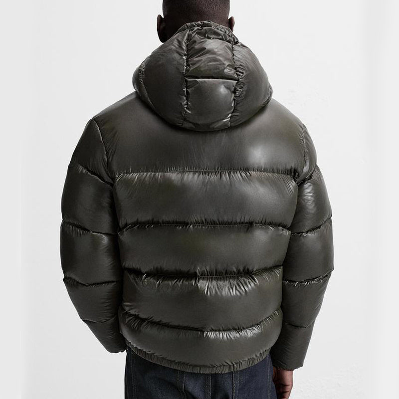Pufferjacke – Schwarze Winter-Daunenjacke mit Kapuze für Männer-Chaps Herrenmode