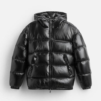 Pufferjacke – Schwarze Winter-Daunenjacke mit Kapuze für Männer-Chaps Herrenmode