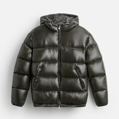 Pufferjacke – Schwarze Winter-Daunenjacke mit Kapuze für Männer-Chaps Herrenmode