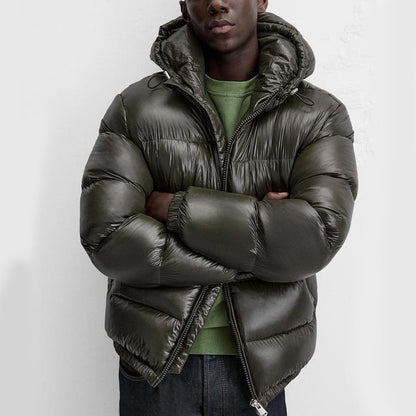 Pufferjacke – Schwarze Winter-Daunenjacke mit Kapuze für Männer-Chaps Herrenmode