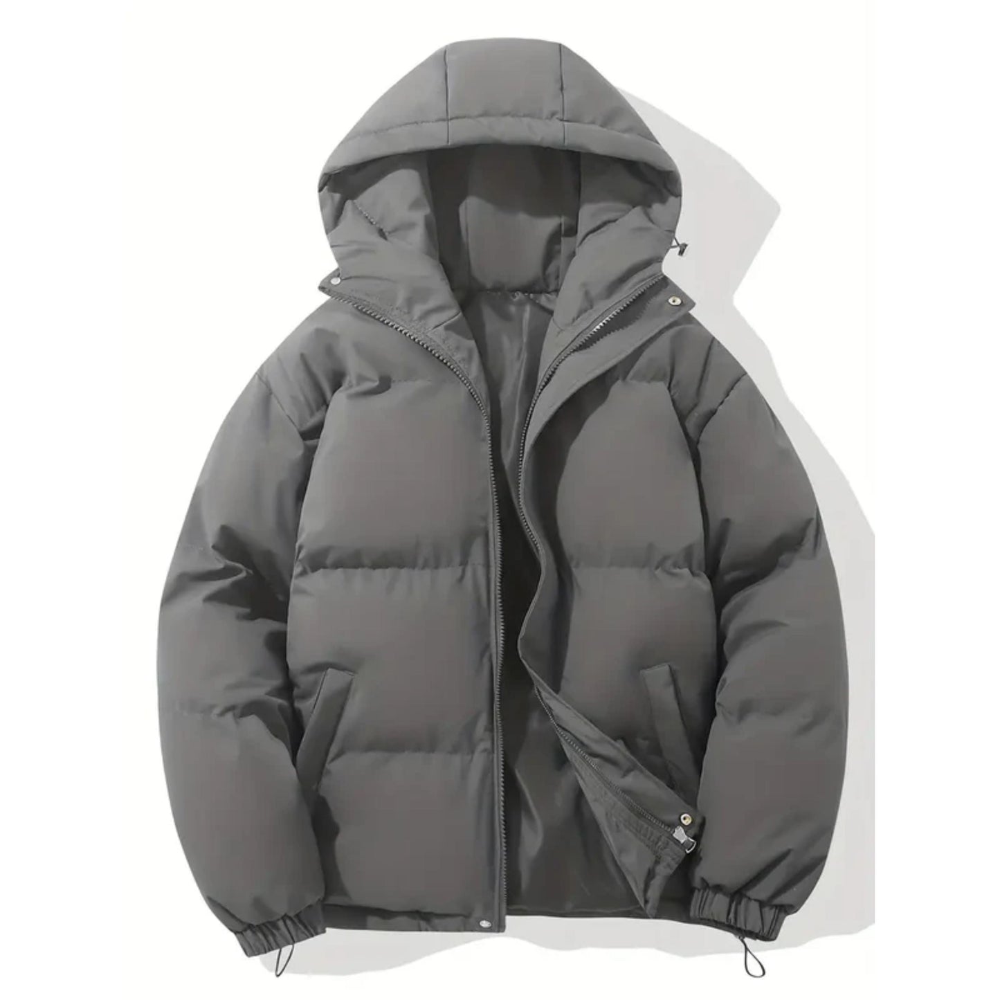 Pufferjacke – Warme Winter-Daunenjacke mit Kapuze für Herren-Dunkelgrau-S-Chaps Herrenmode