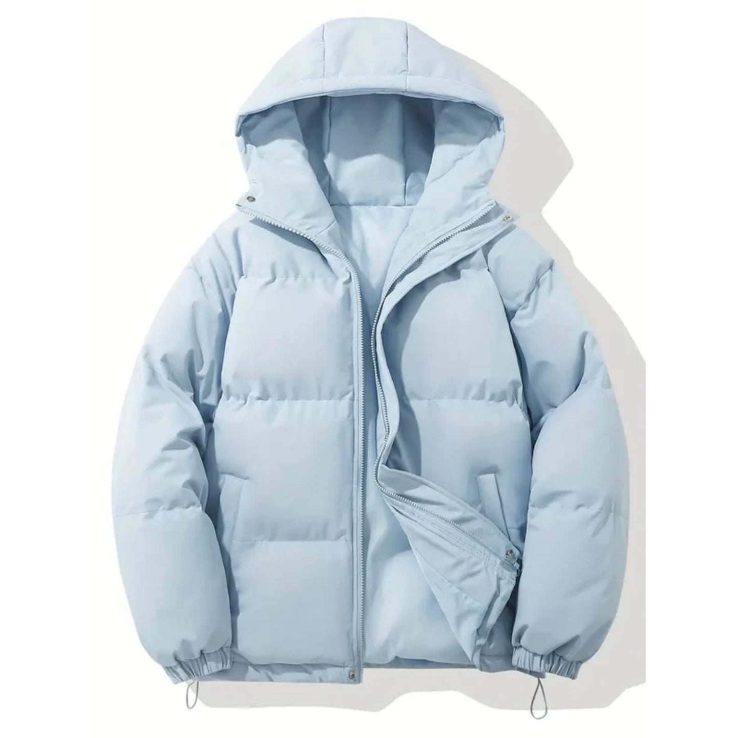 Pufferjacke – Warme Winter-Daunenjacke mit Kapuze für Herren-Hellblau-S-Chaps Herrenmode