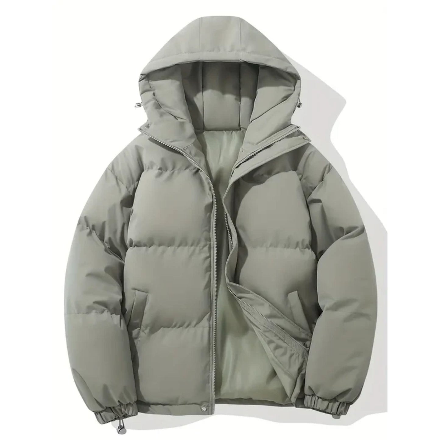 Pufferjacke – Warme Winter-Daunenjacke mit Kapuze für Herren-Hellgrau-S-Chaps Herrenmode