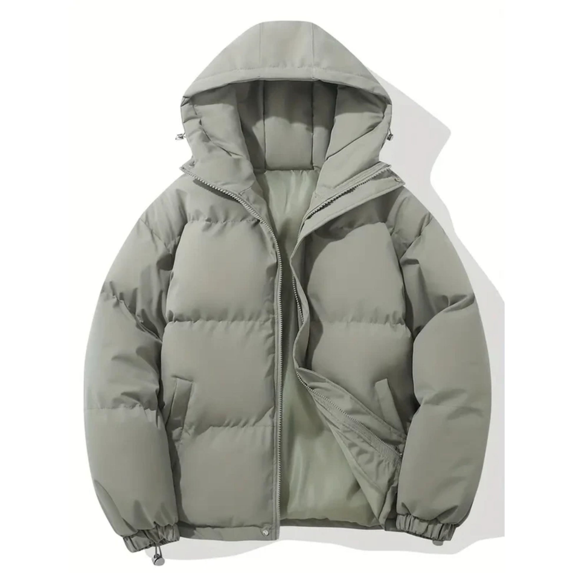 Pufferjacke – Warme Winter-Daunenjacke mit Kapuze für Herren-Hellgrau-S-Chaps Herrenmode