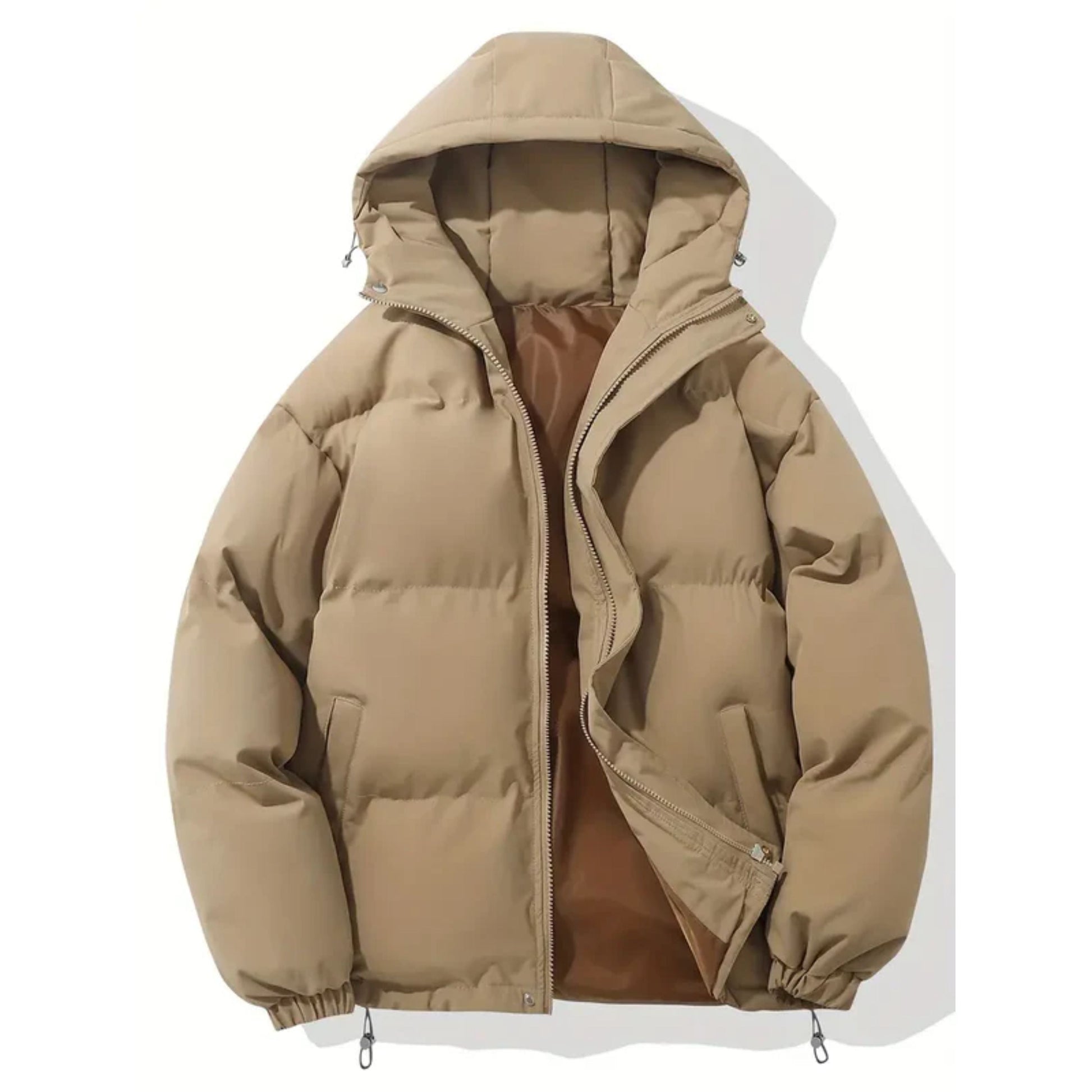 Pufferjacke – Warme Winter-Daunenjacke mit Kapuze für Herren-Khaki-S-Chaps Herrenmode