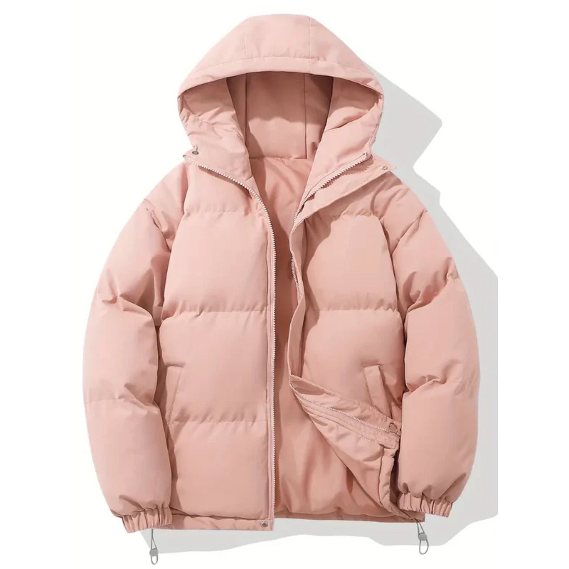 Pufferjacke – Warme Winter-Daunenjacke mit Kapuze für Herren-Rosa-S-Chaps Herrenmode