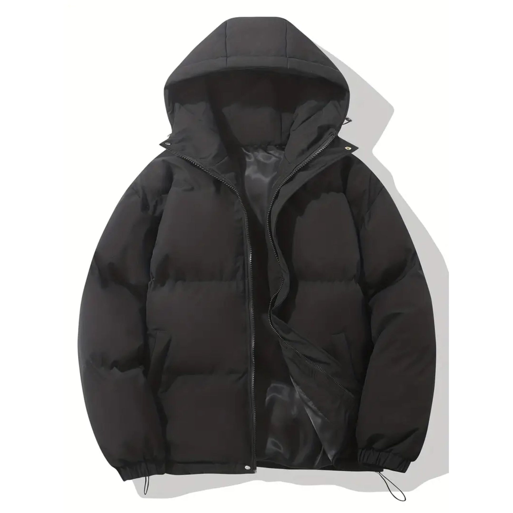 Pufferjacke – Warme Winter-Daunenjacke mit Kapuze für Herren-Schwarz-S-Chaps Herrenmode