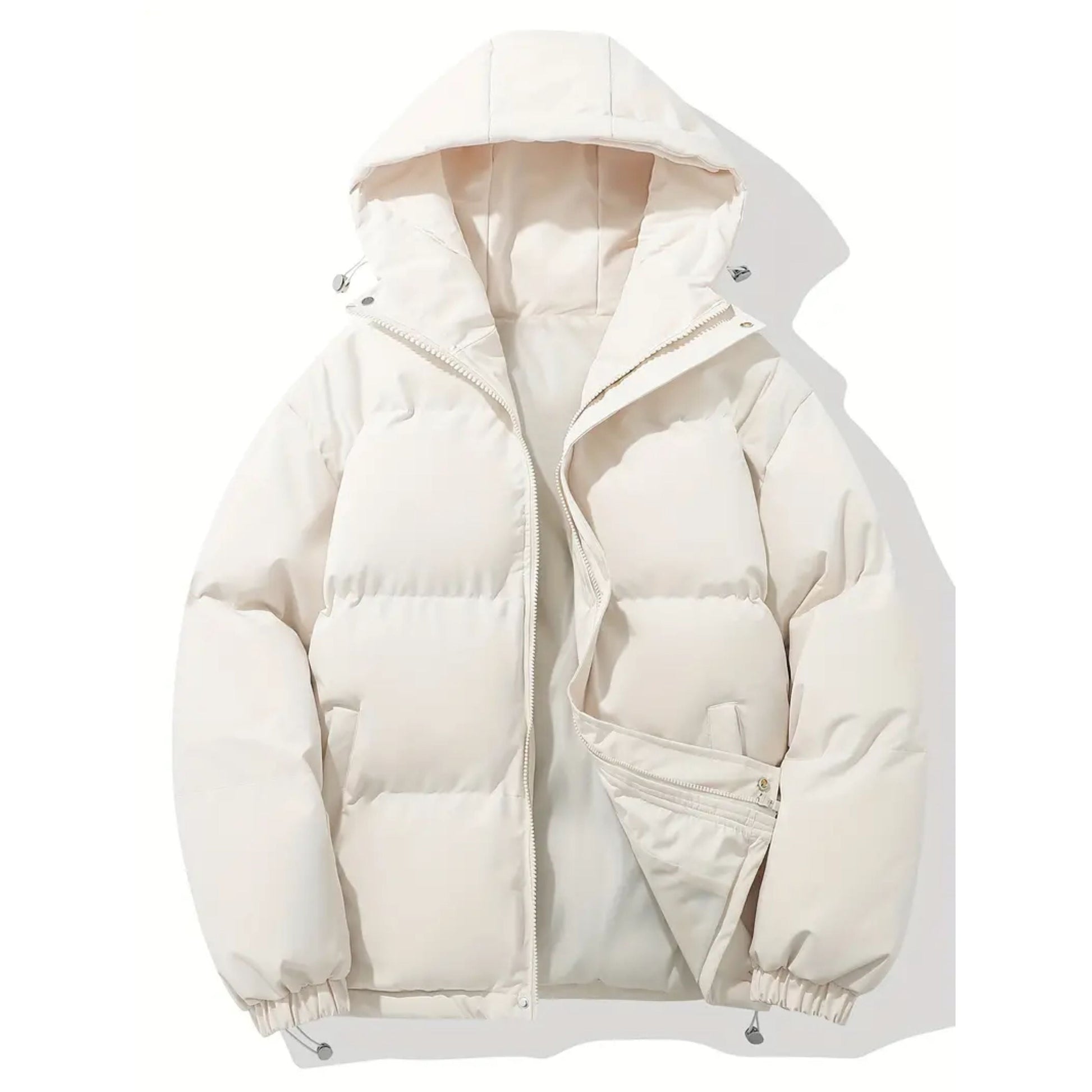 Pufferjacke – Warme Winter-Daunenjacke mit Kapuze für Herren-Weiß-S-Chaps Herrenmode